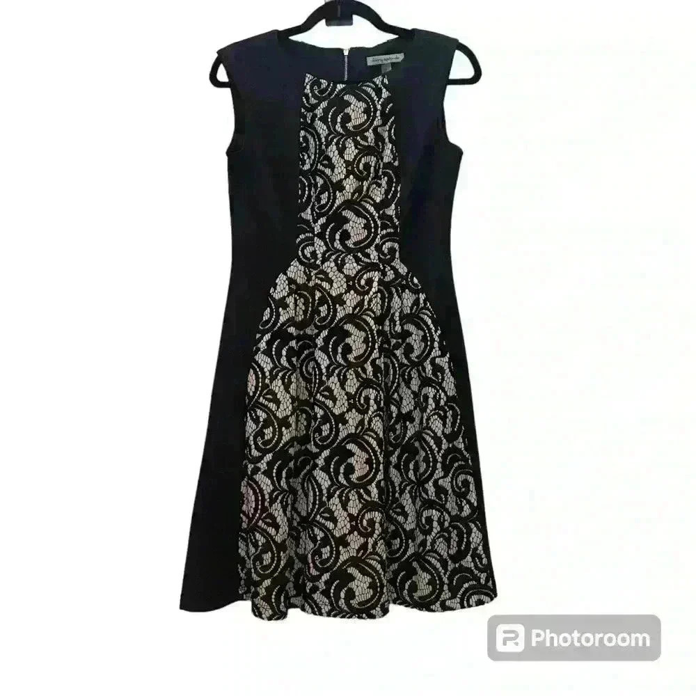 Danny and Nicole Black And Gold Embroidery Dress | Small
